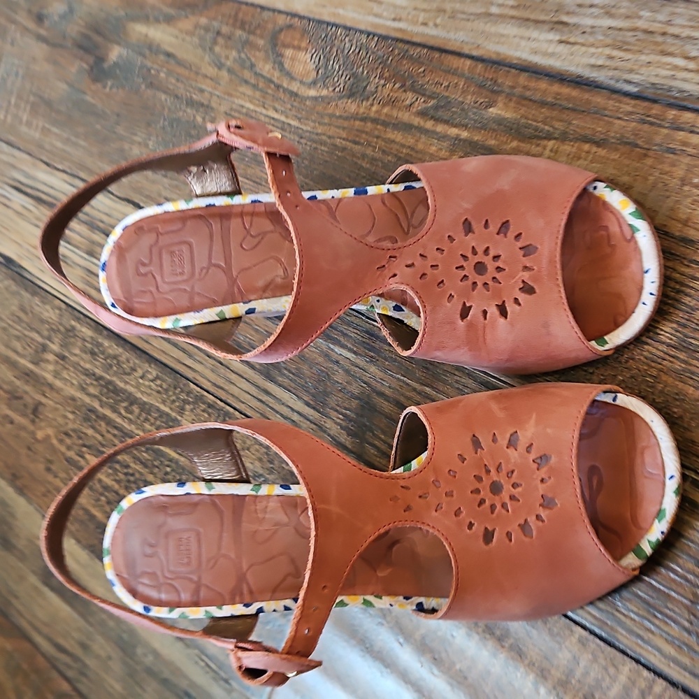 Jasper & Jeera Rust-Brown Leather Cut-out Heeled Sandals